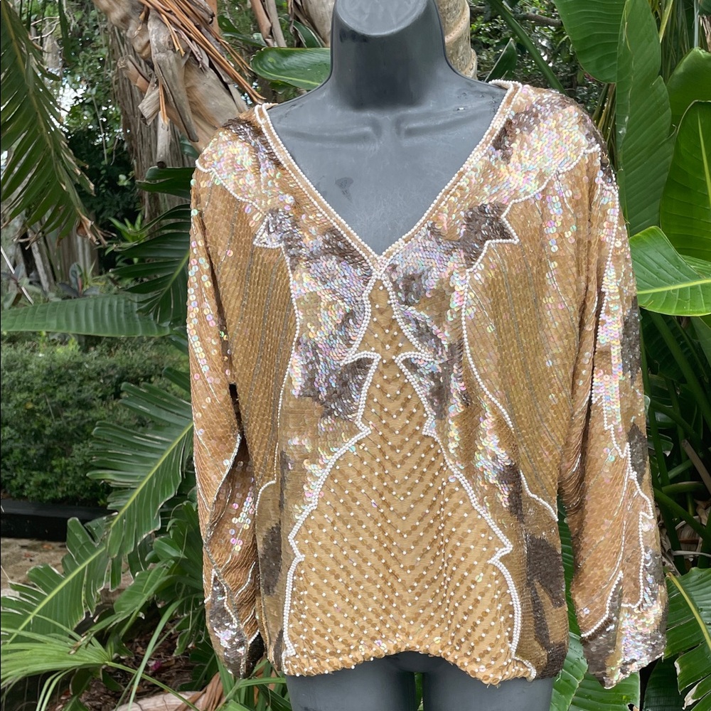 Vintage art to wear gorgissima sequin and pearl beaded top